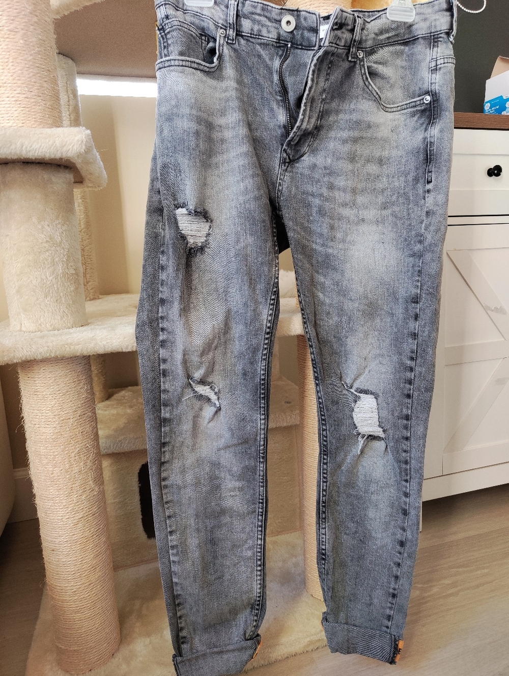 Zara Men's Distressed Grey Washed Jeans Size 32